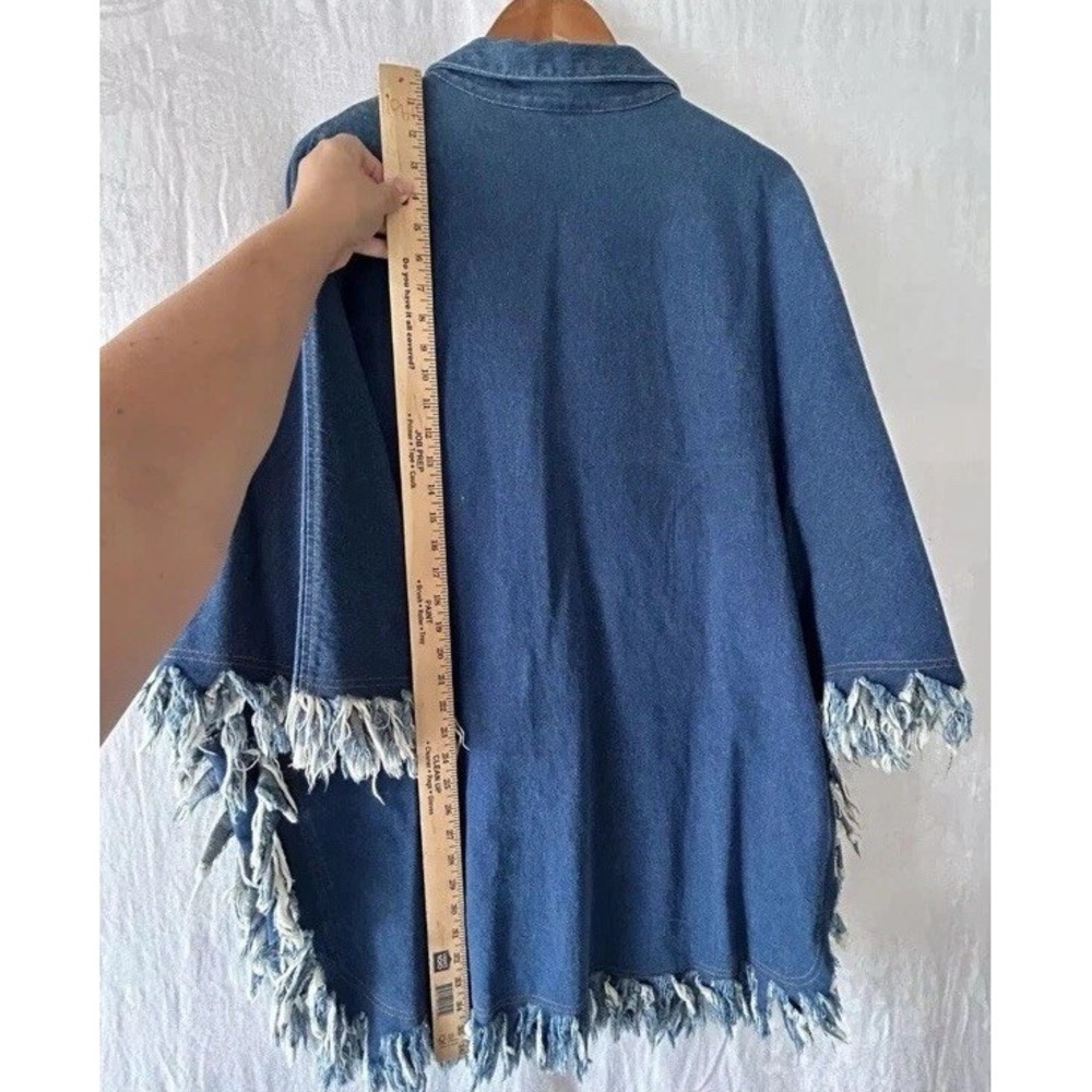 Vtg Denim Poncho Shirt XL Fringe Paint Western Boho‎ Chic Dolly Art Nashville - Picture 13 of 16